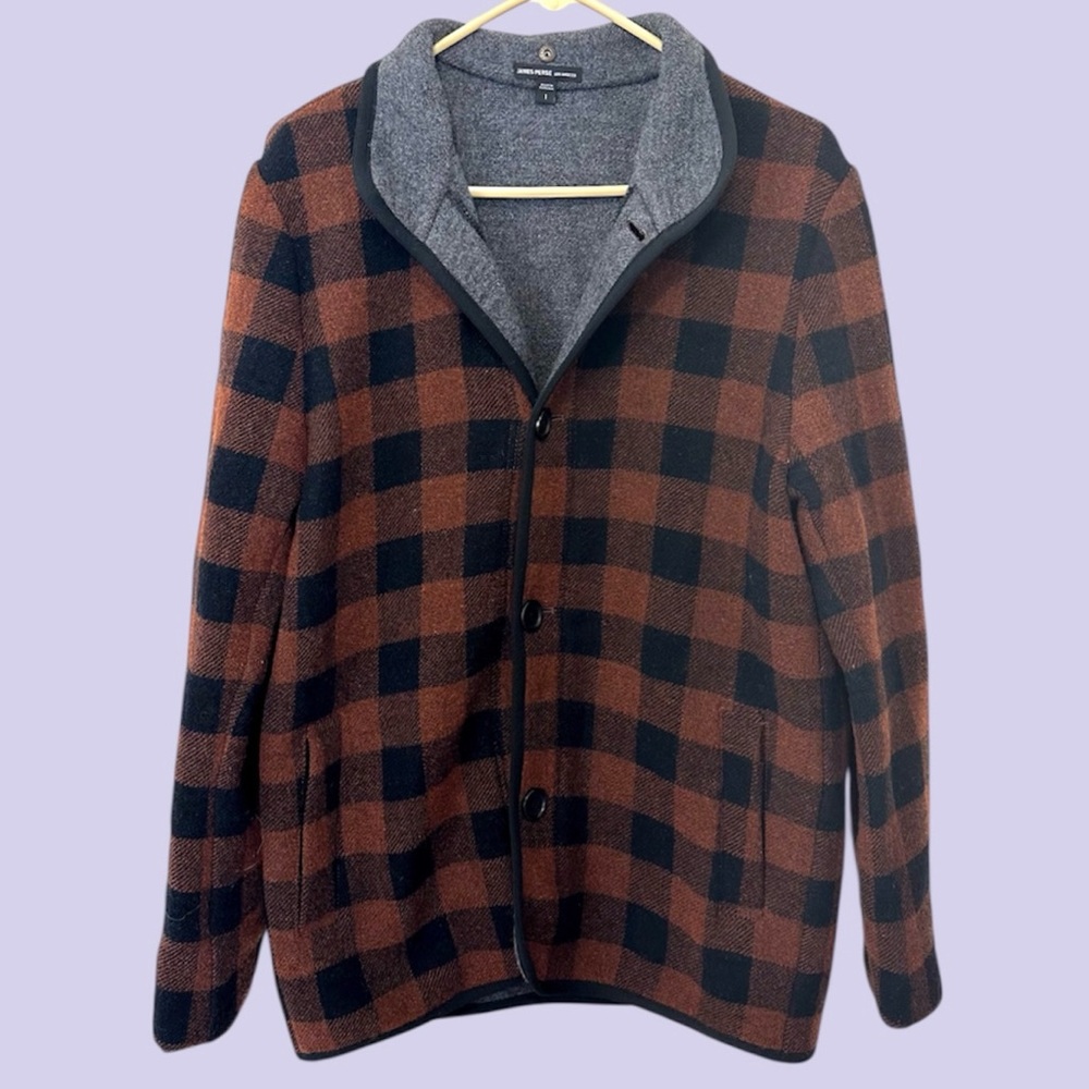 James perse brown gingham wool blend jacket